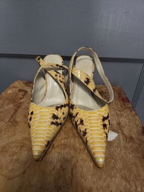 Donald J. Pliner Couture Python Snake Patent Leather Shoe Pump Ankle Wrap